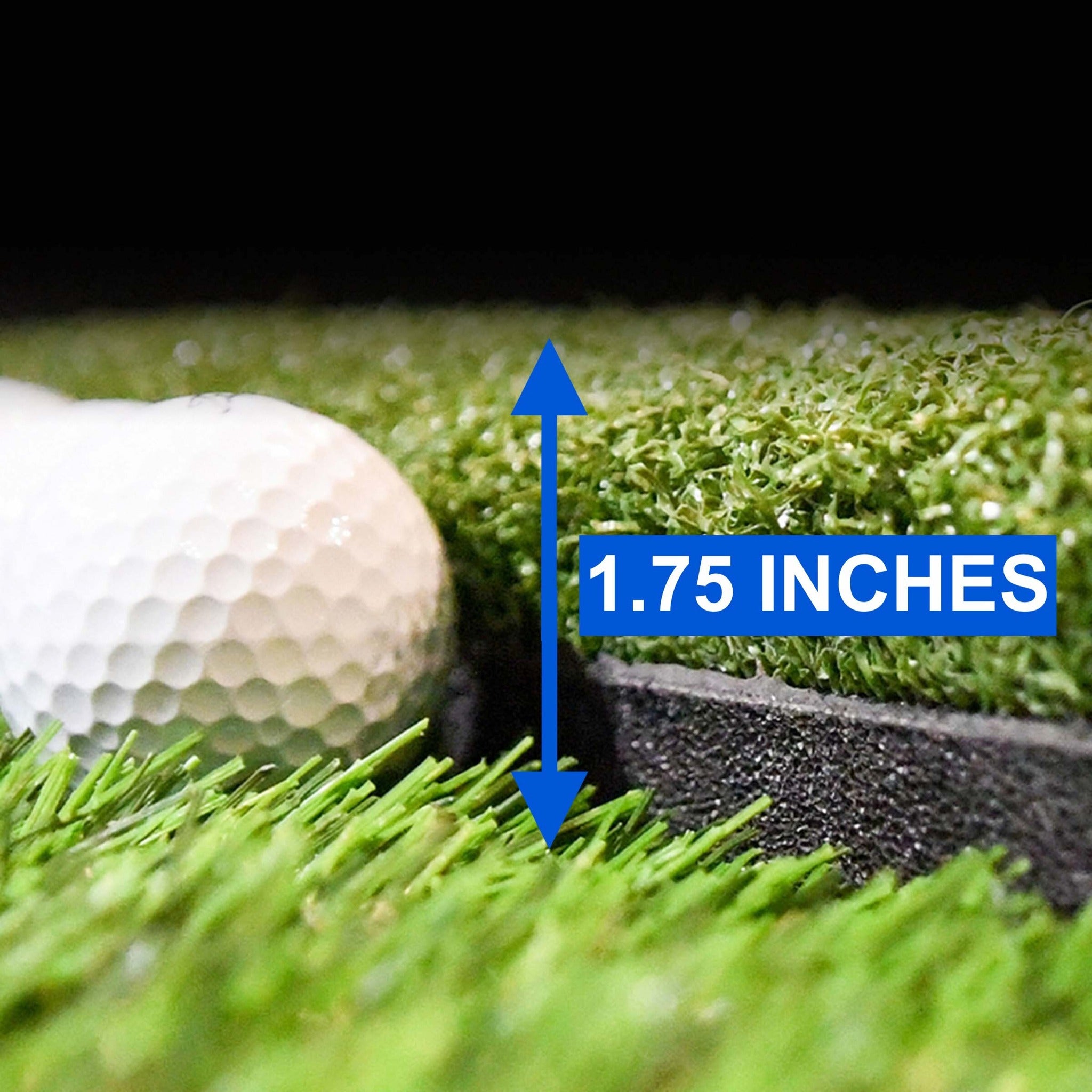 Carl's Place HotShot™ Hitting Mat - side view with a callout marking 1.75 inches of turf and foam thickness