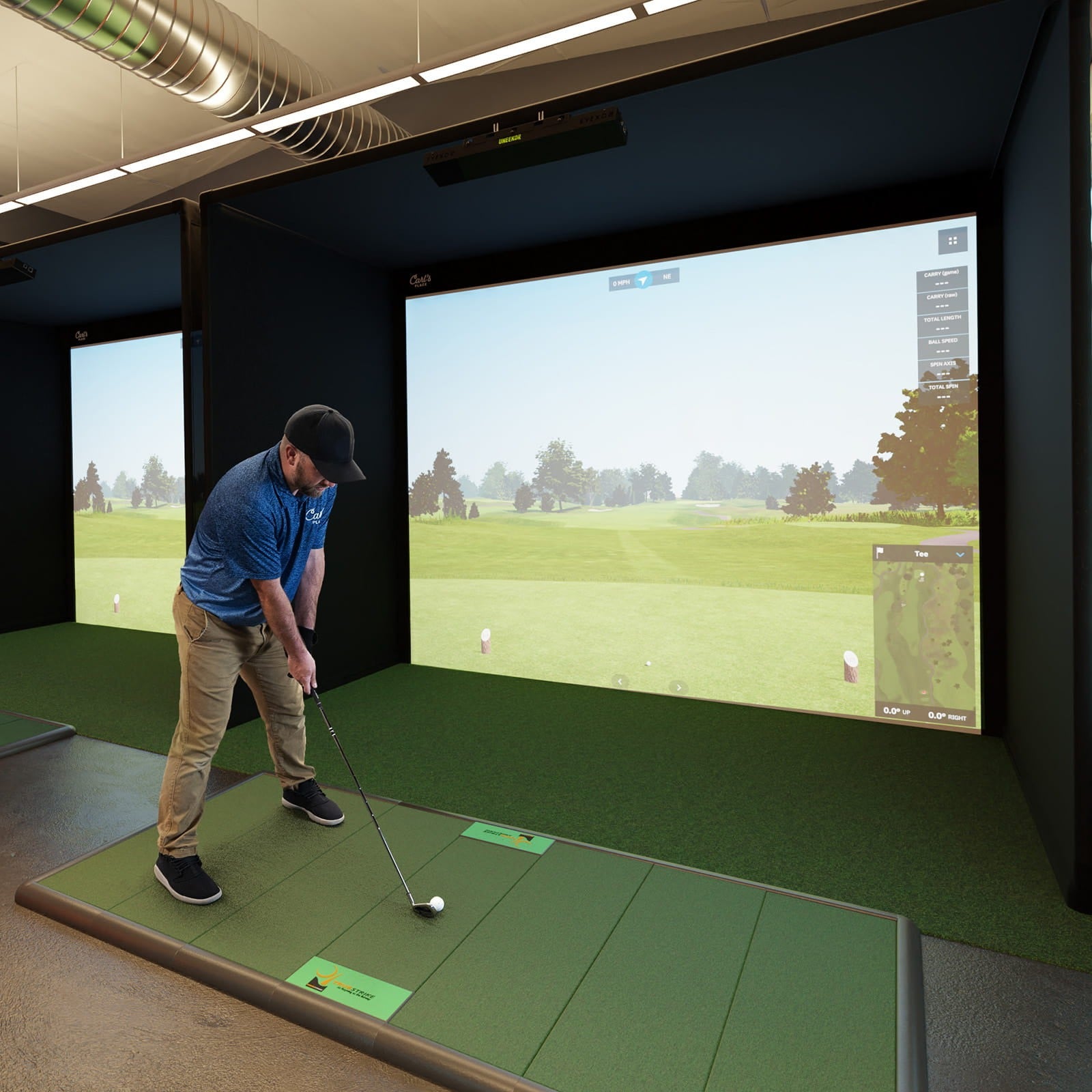 Carl's Place Pro Golf Enclosure Kit - angled view of the 2 in steel EMT frame and tensioned screen
