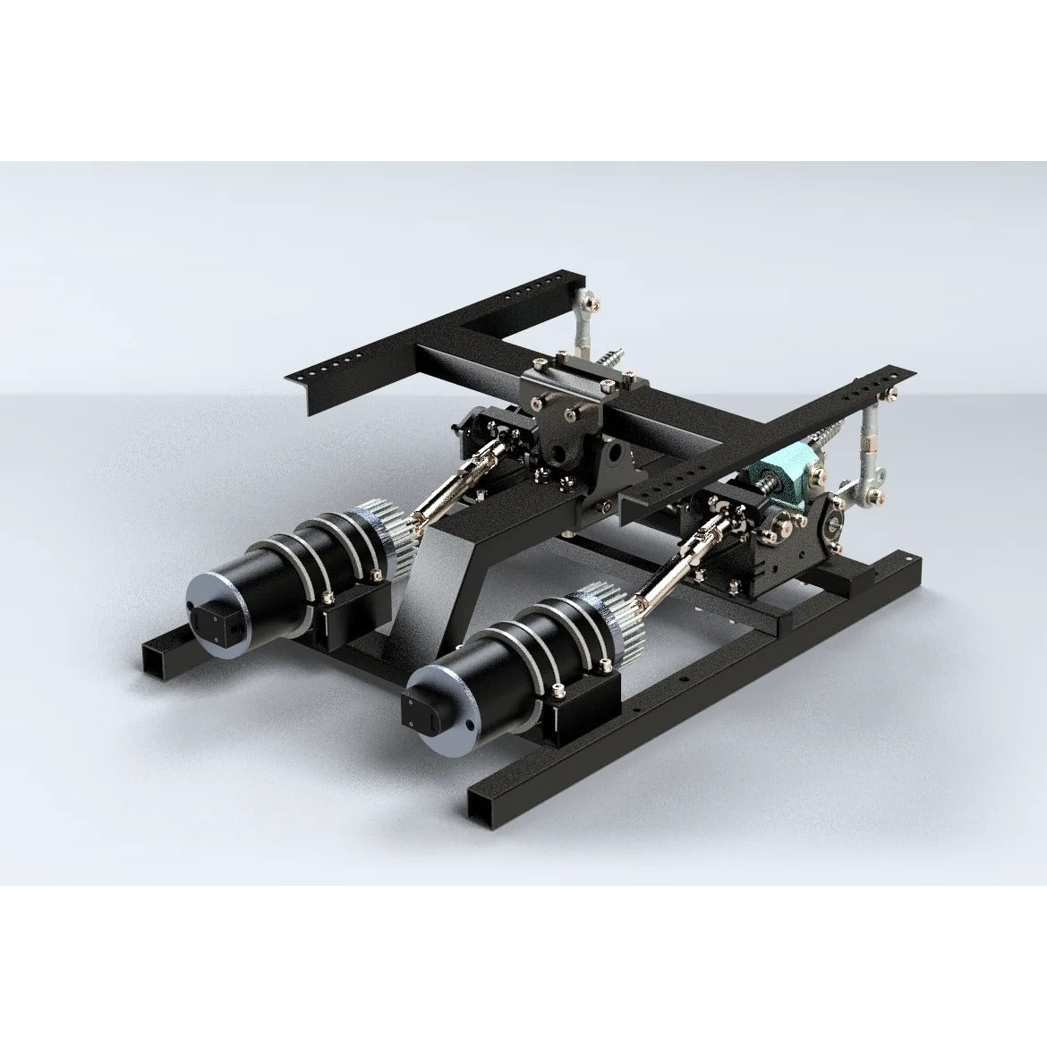 DOF Reality 2-Axis Mover (M2) - overhead view of 2-axis motion platform showing dual motors and pitch-roll linkage arms