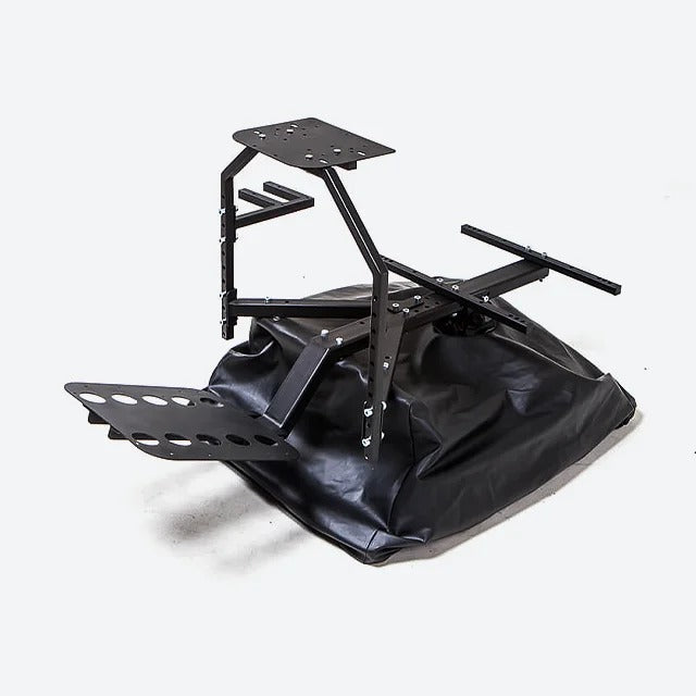 DOF Reality Soft Protection Cover - black fabric dust cover being fitted to motion simulator platform with frame visible