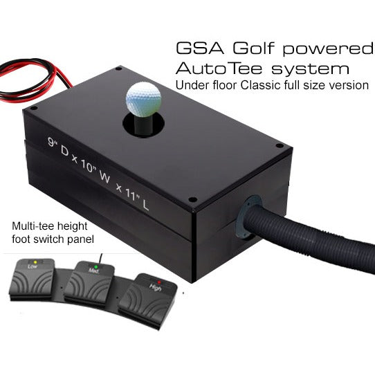 GSA Golf Auto Ball Tee-Up System - how it works diagram showing ball feed mechanism and actuator operation.