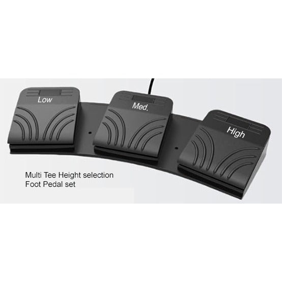 Three black foot pedals labeled 'Low', 'Med.', and 'High' on a white background.