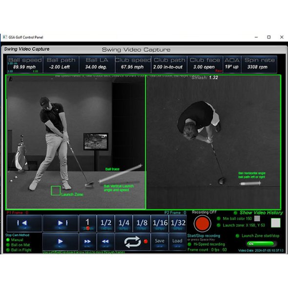 Golf swing analysis software interface with player and camera view