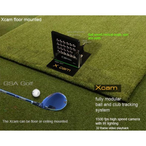 GSA Golf Xcam golf ball and club tracking system on a green mat