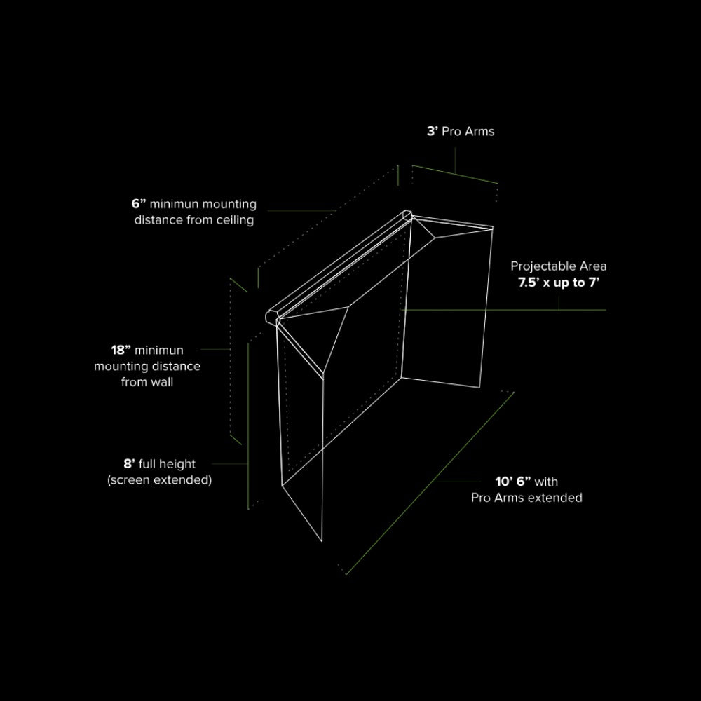 HomeCourse Golf ProScreen 180 dimensions diagram showing screen surface and Pro Arms