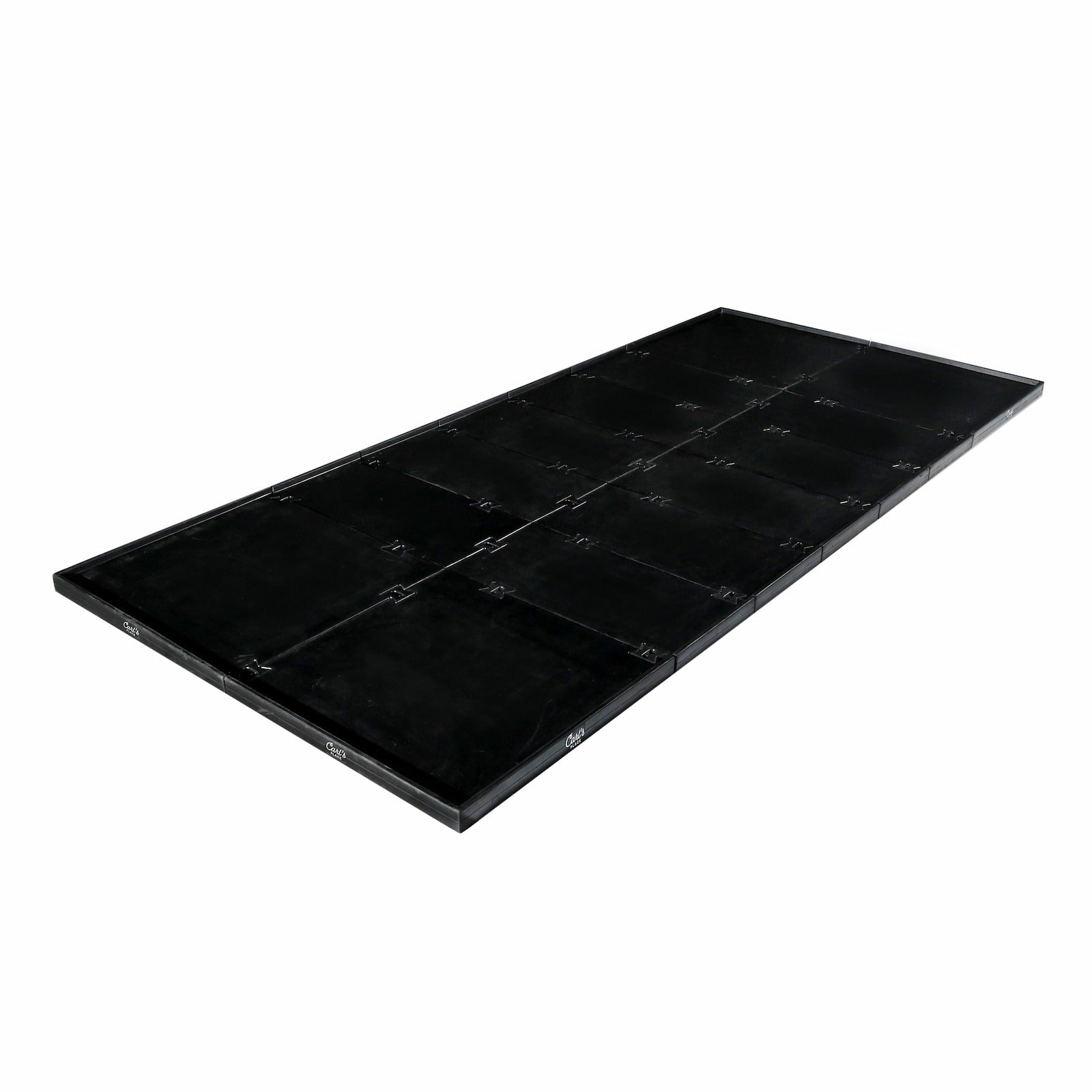 Carl's Place HotShot™ Golf Mat Base - fully assembled rectangular black rubber base viewed at an angle on white