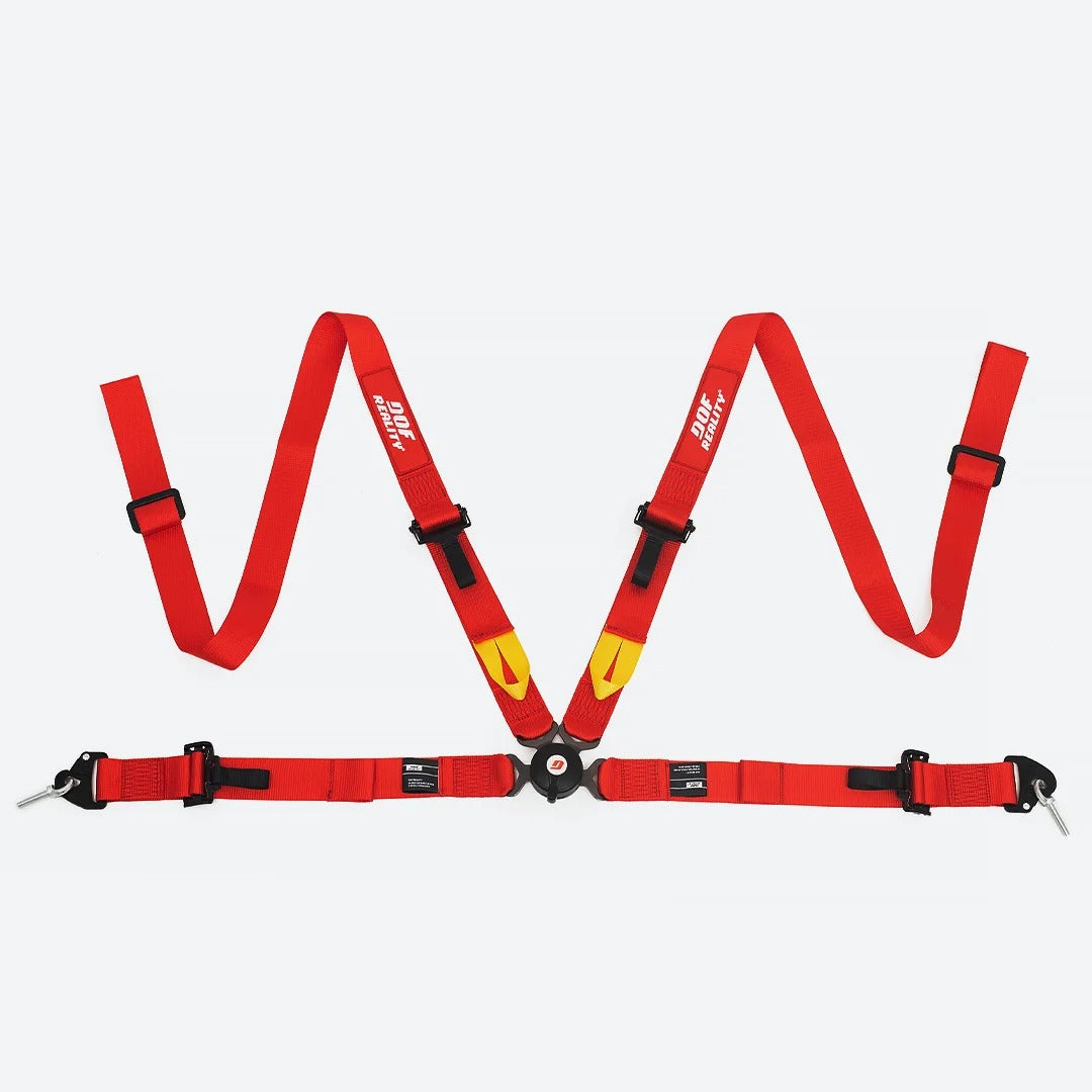 DOF Reality 4-Point Harness - full harness flat lay showing complete four-point assembly with all adjustment buckles