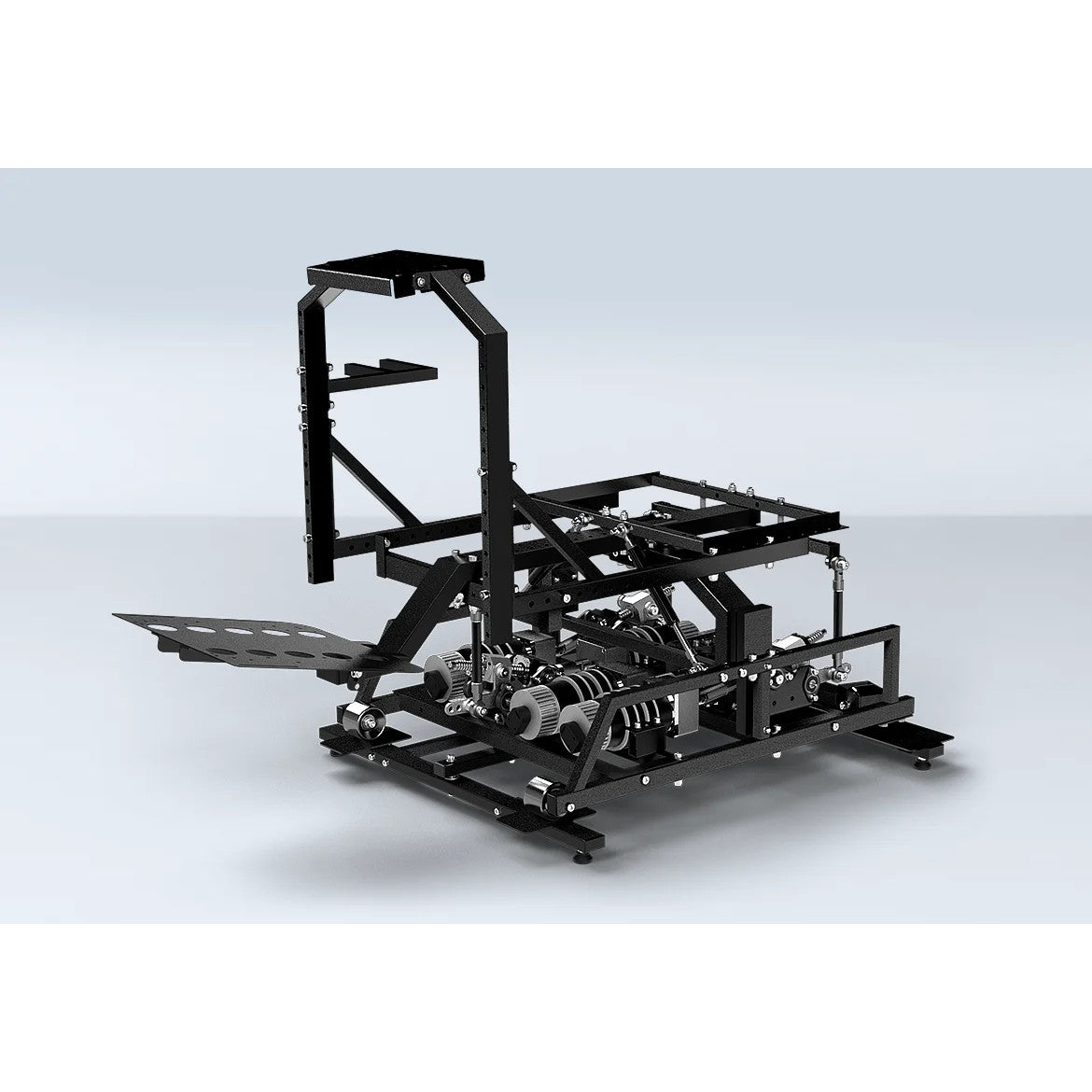 DOF Reality H4 sim motion platform black metal frame structure on a light gray background