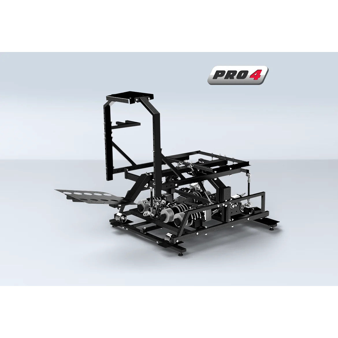 DOF Reality P4 sim motion platform black metal frame structure on a light gray background