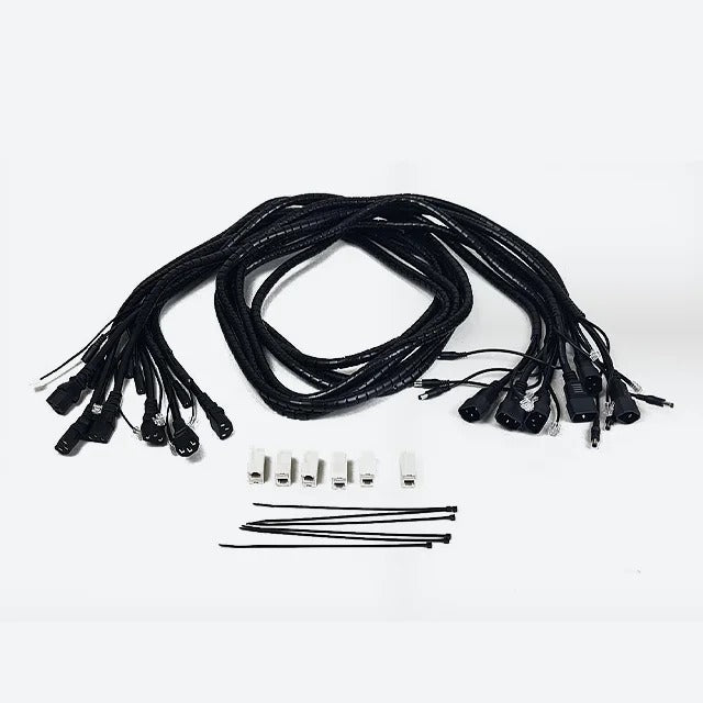 DOF Reality Cables Extension Set for 6 DOF - large set of black sleeved motor extension cables with connectors and white joiners