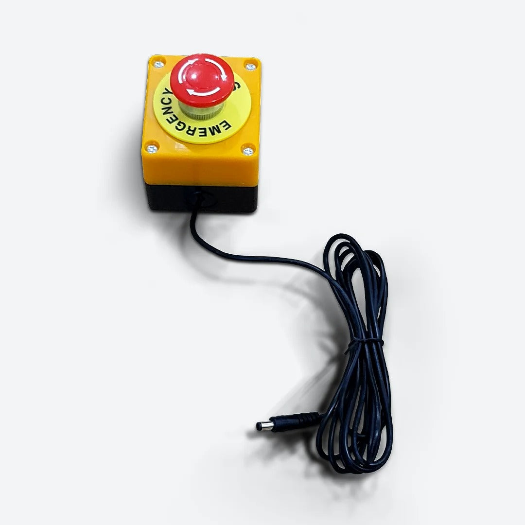 DOF Reality eBreak Stop Button 6 DOF - yellow and black emergency stop module with red mushroom button and connecting cable
