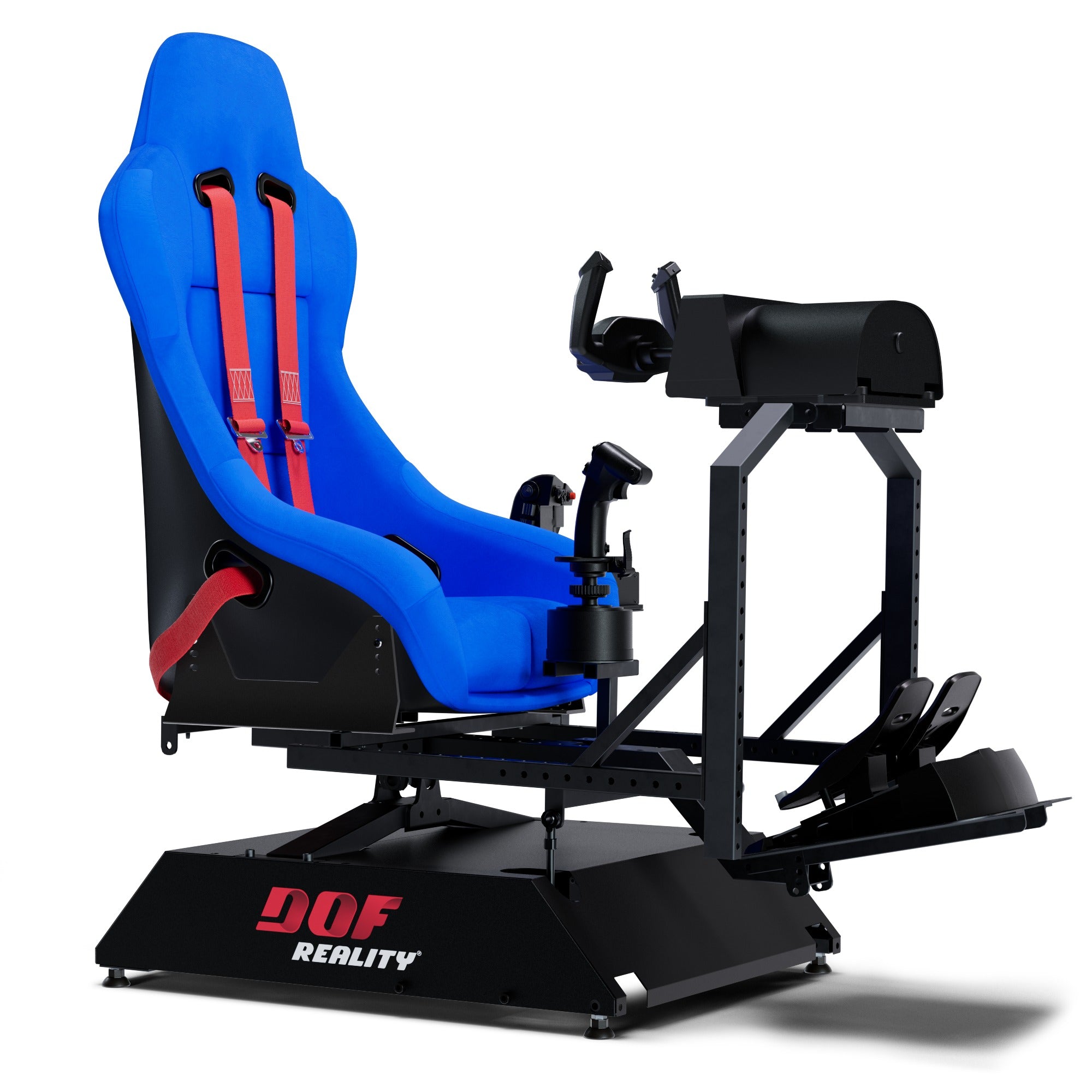 DOF Reality 2-Axis Hero (H2) - front-angled view of flight sim cockpit on H2 2-axis platform with instrument panel