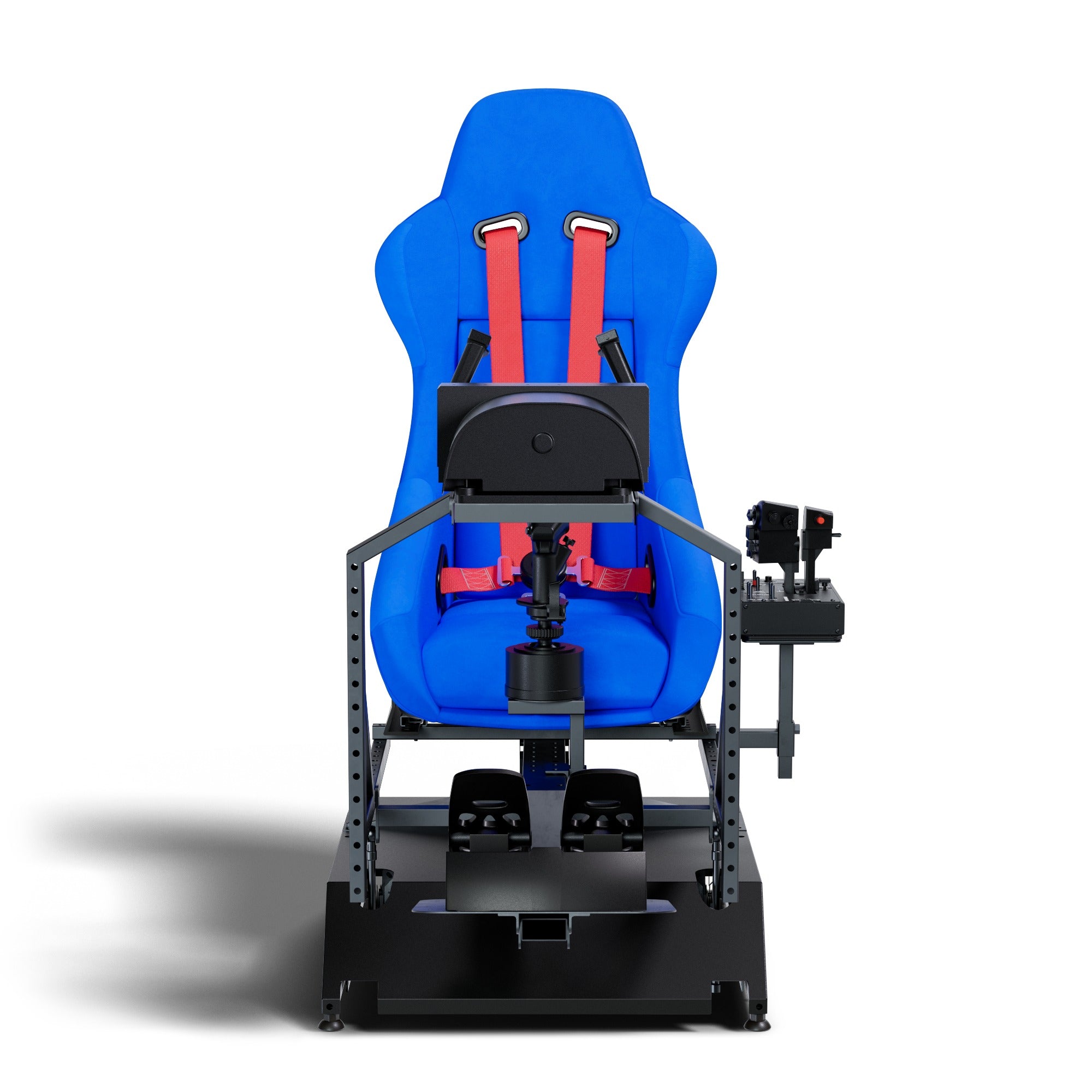 DOF Reality 2-Axis Hero (H2) - front view of flight sim cockpit on H2 platform showing full setup and controls