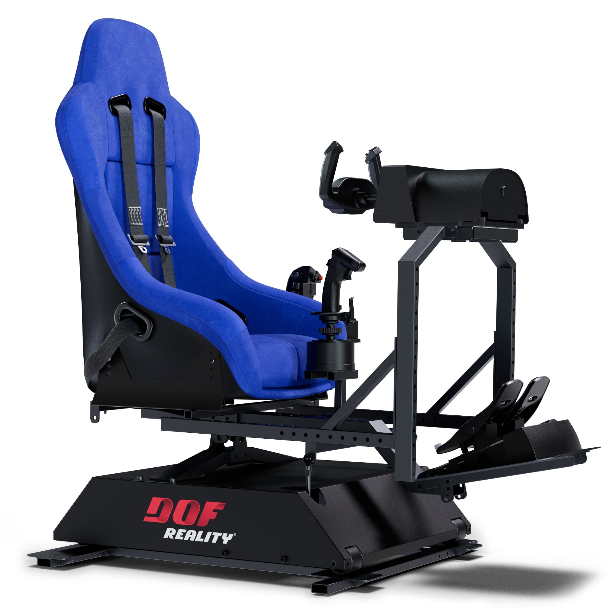 DOF Reality 3-Axis Hero (H3) - front-angled view of flight cockpit on H3 3-axis platform with instrument panel