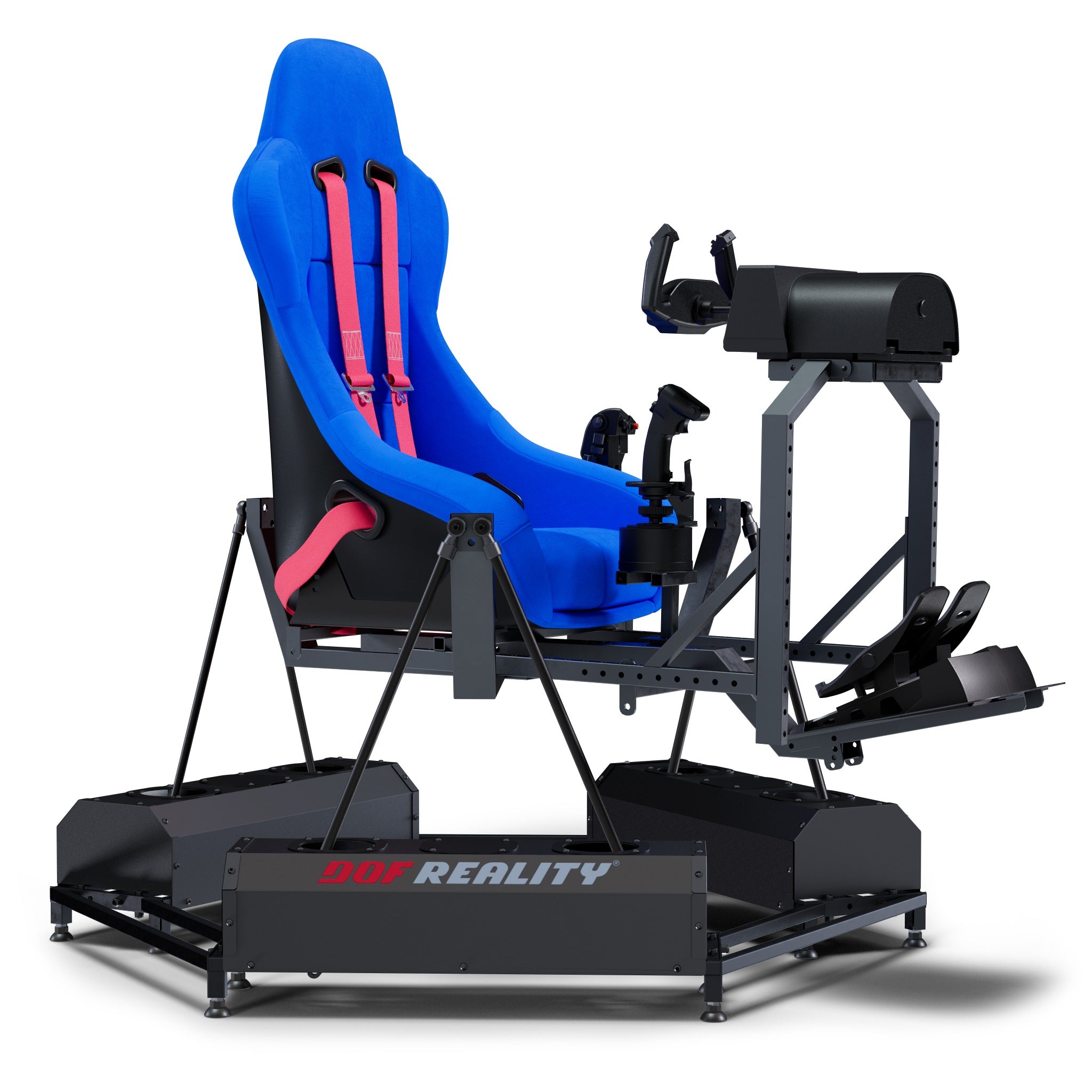DOF Reality 6-Axis Hero (H6) - front-angled view of flight cockpit on H6 6-axis platform with instrument panel