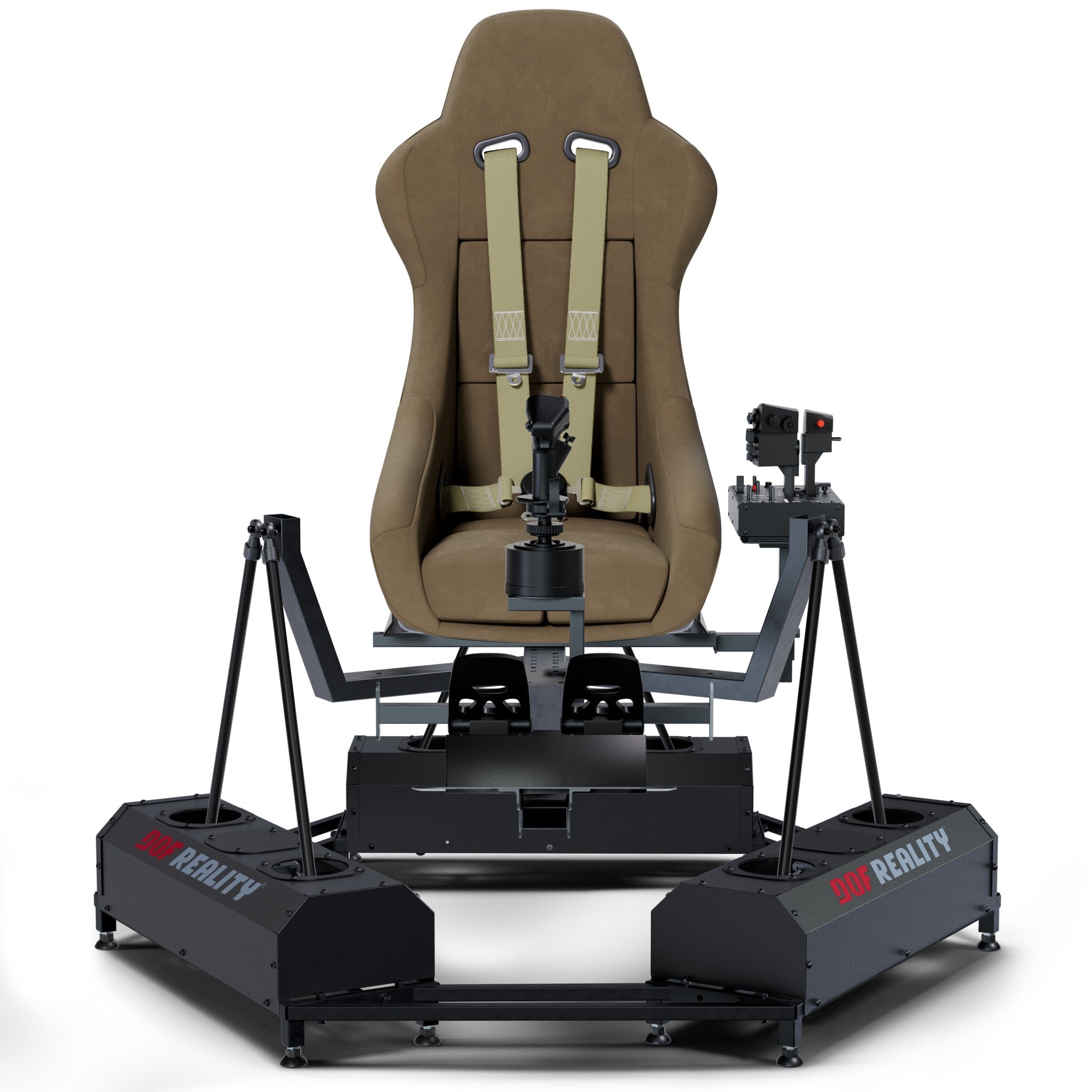 DOF Reality 6-Axis Hero (H6) - front view of helicopter cockpit on H6 platform with collective lever and cyclic stick