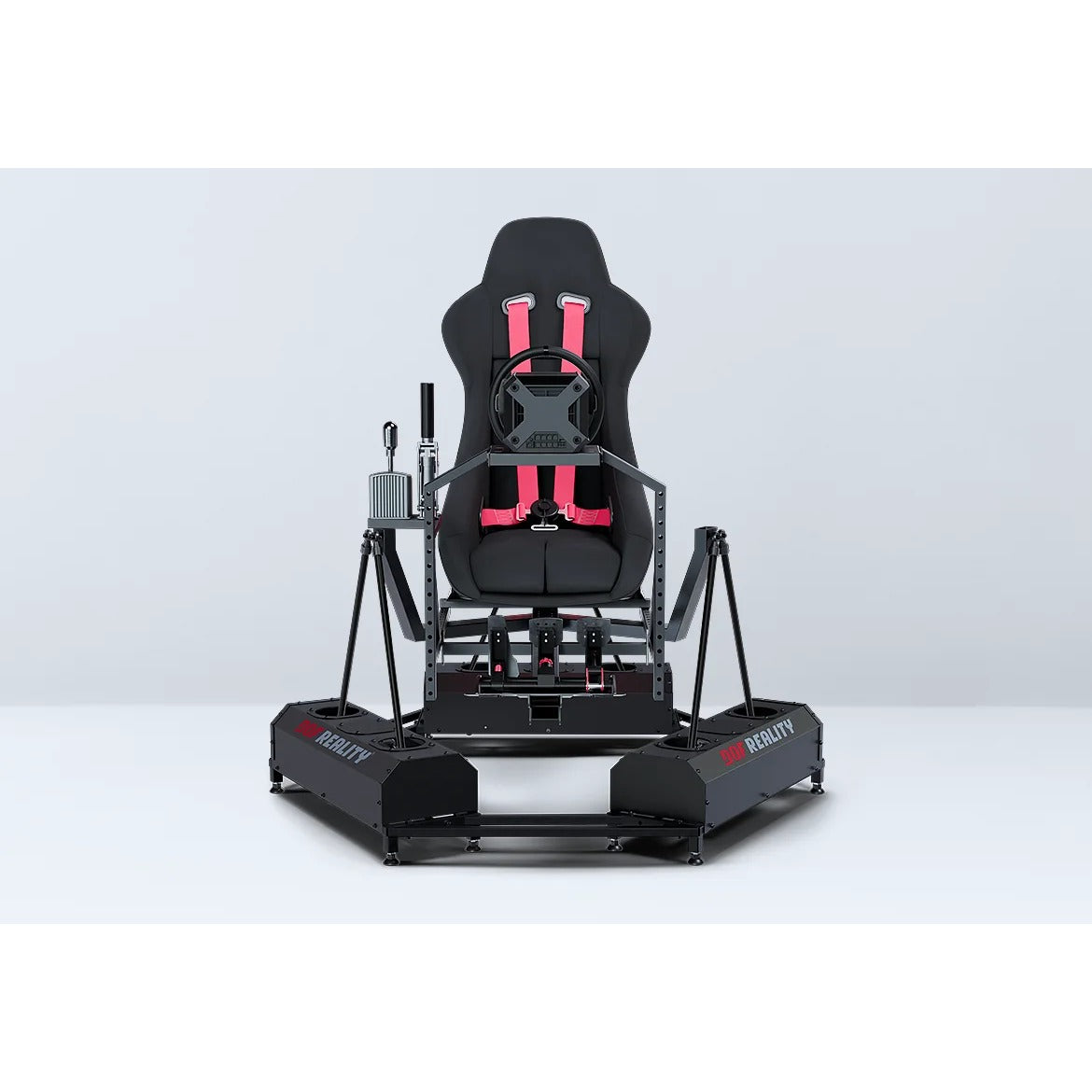 DOF Reality 6-Axis Hero (H6) - straight-on front view of racing cockpit on H6 6-axis motion platform