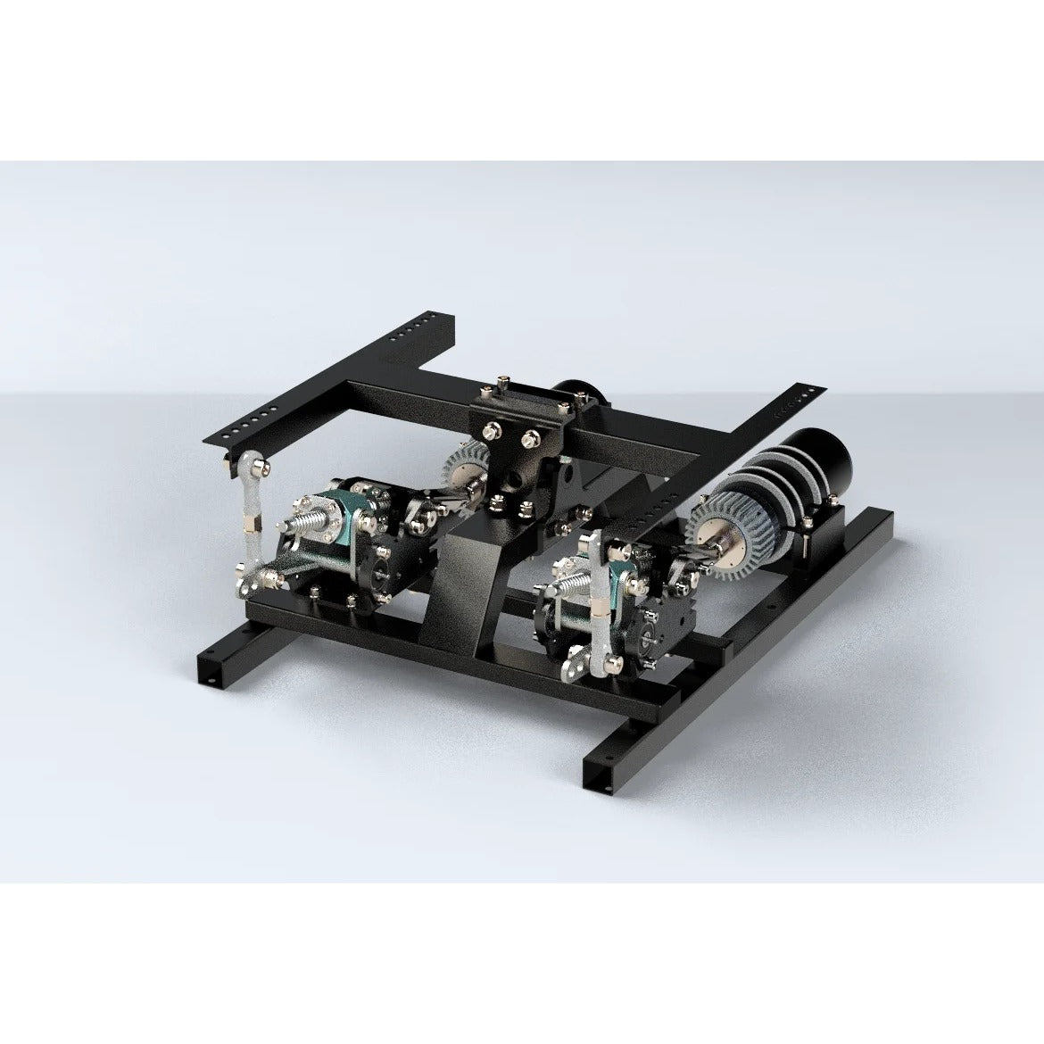 DOF Reality 2-Axis Mover (M2) - close-up of motion platform base with geared motors and actuator linkages