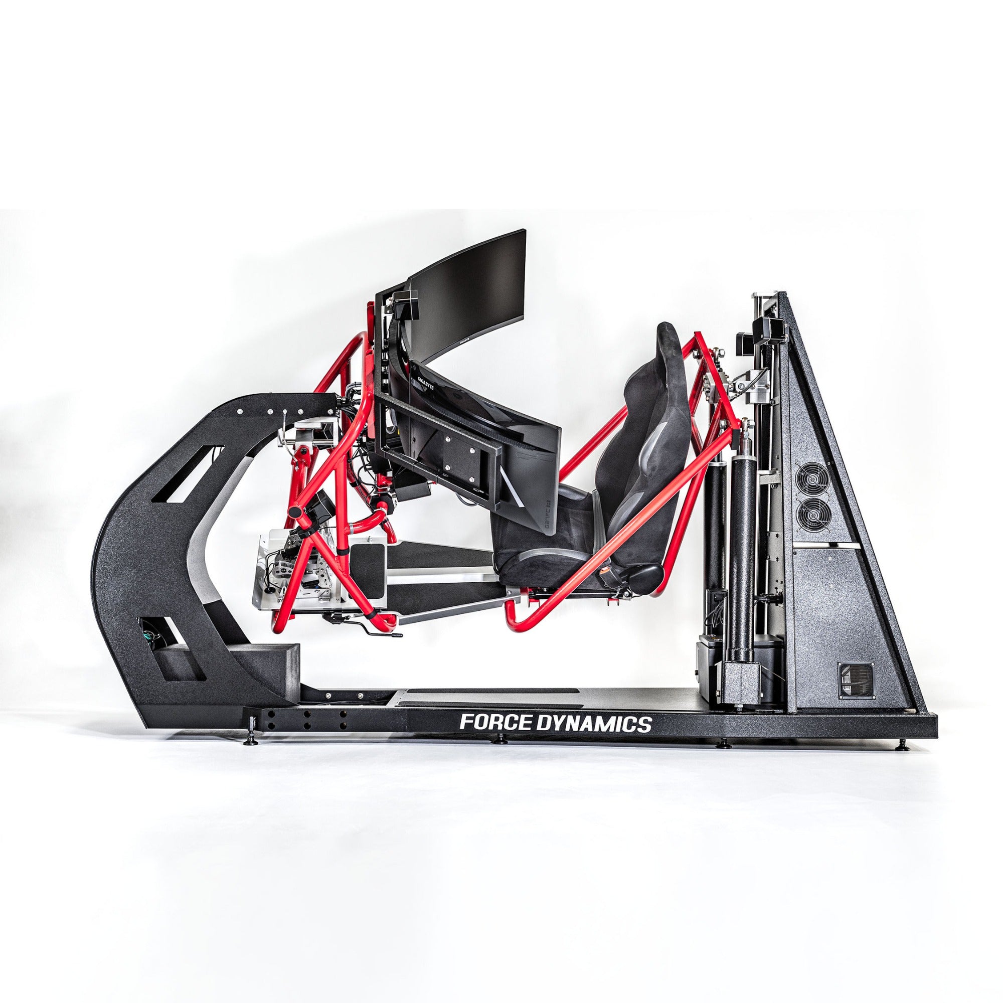 Force Dynamics 202 RTR - side view with cockpit rolled to one side demonstrating lateral g-load range