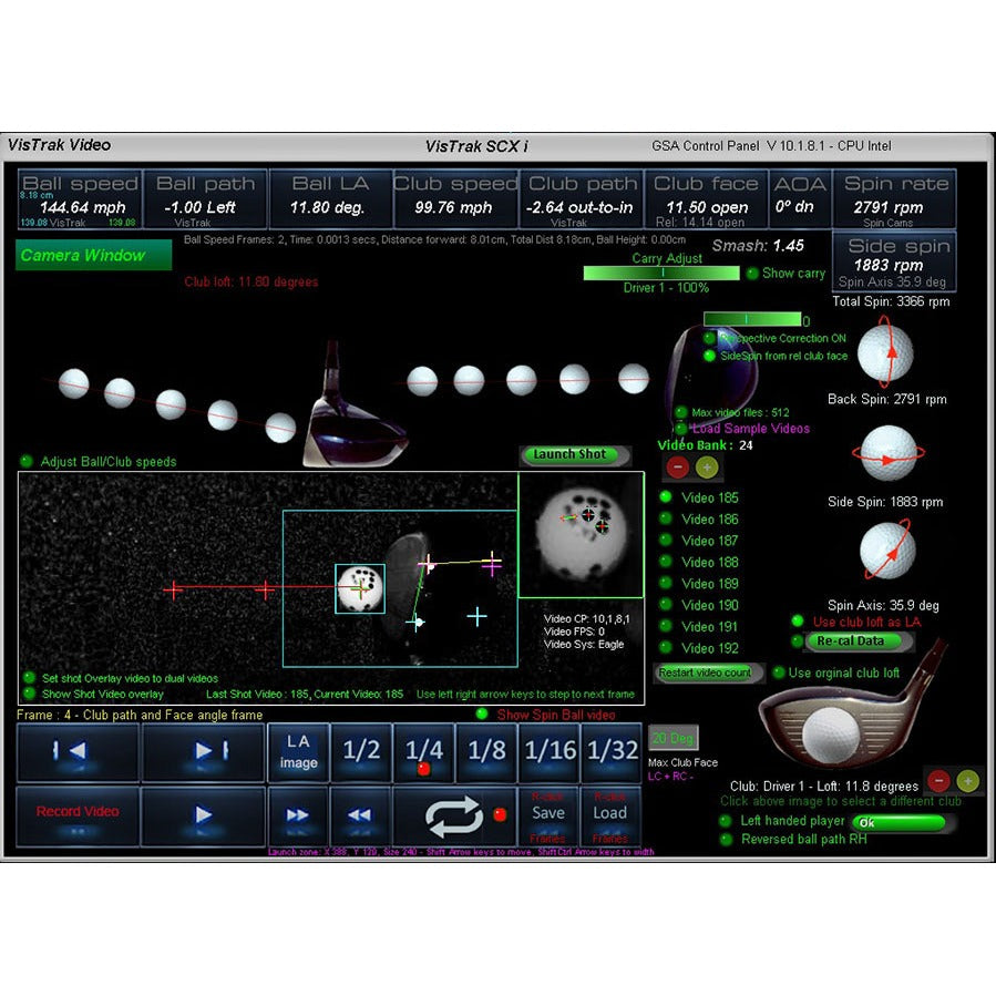 GSA Golf VisTrak SCX Pro - monitor software showing wood club tracking overlay