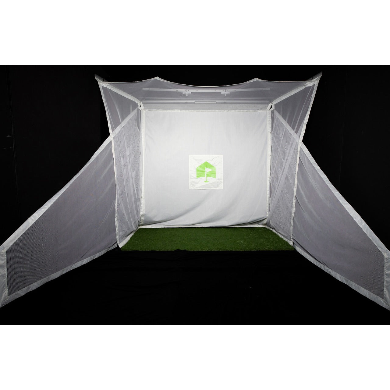 HomeCourse Golf Protective Side Netting both panels installed on ProScreen 180 enclosure