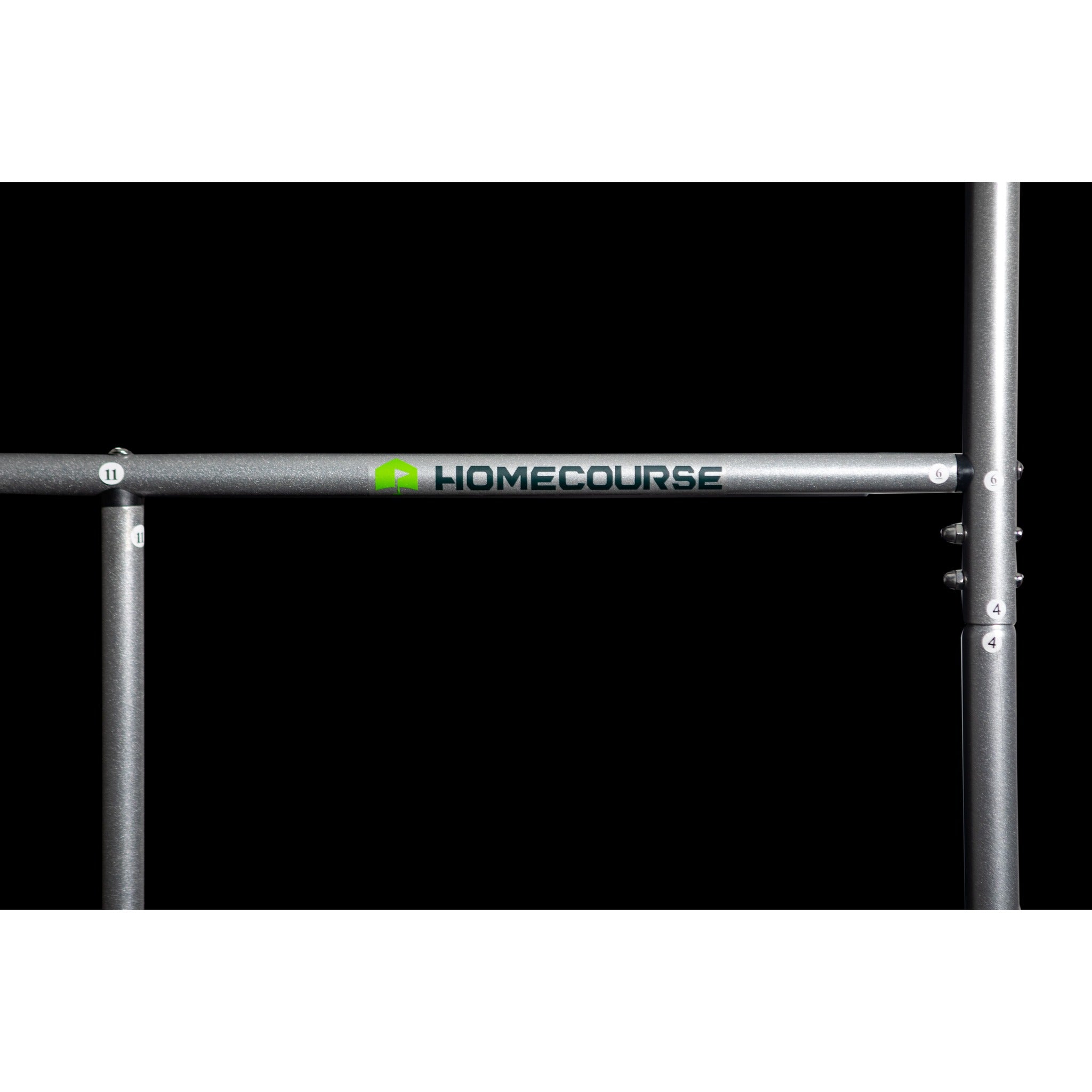 HomeCourse Golf ProRack Stand close-up front showing logo and connectors