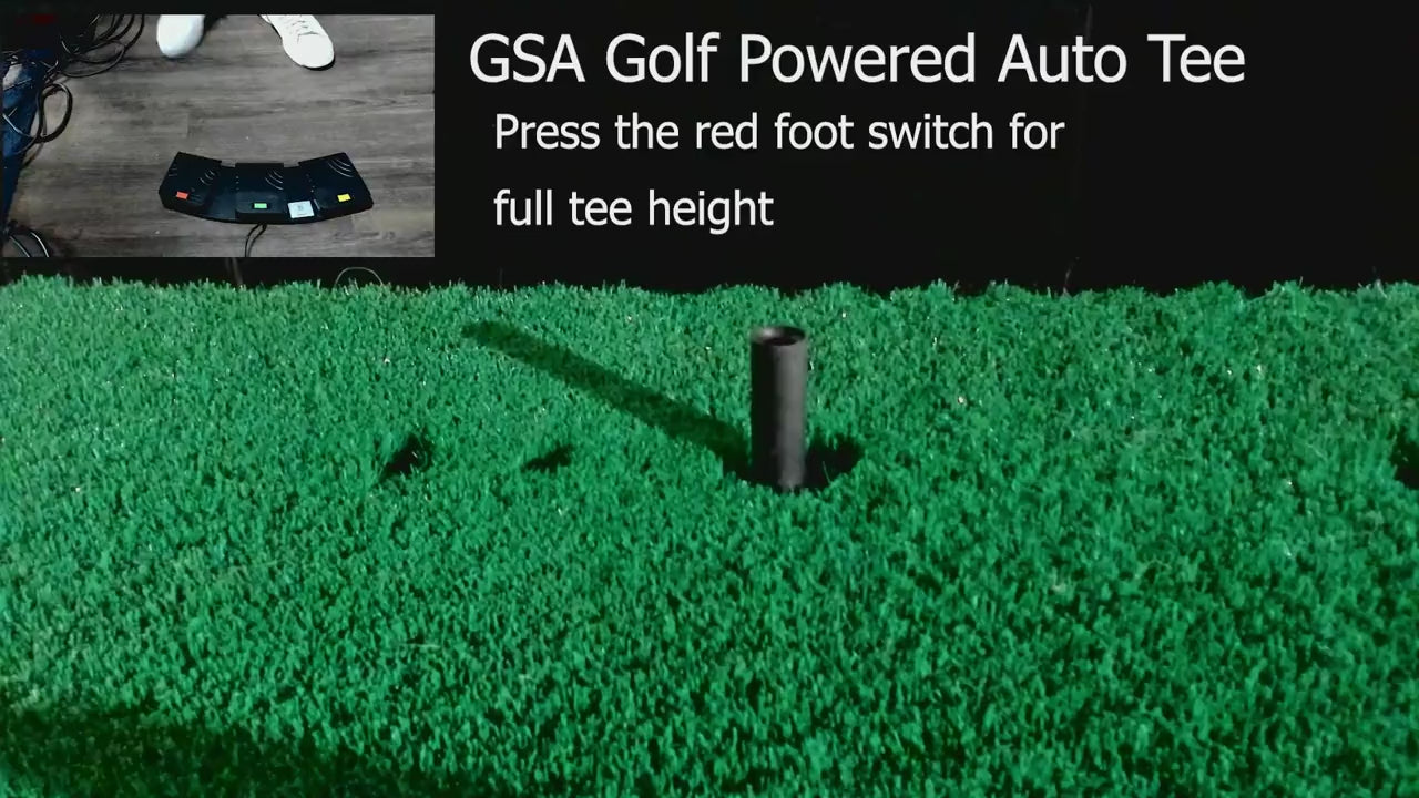 GSA Golf powered auto tee moving up and down with ball.